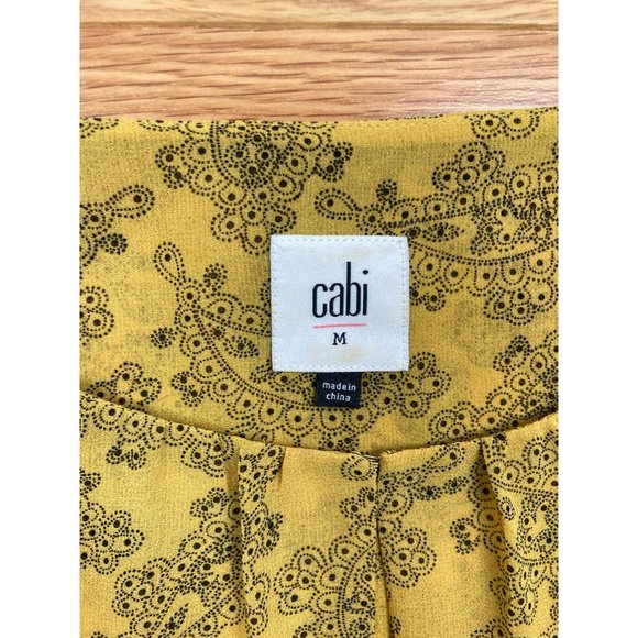 *CAbi #3617 Paisley Blouse Top Womens Medium Mustard Yellow Keyhole Sleeveless - Picture 2 of 7